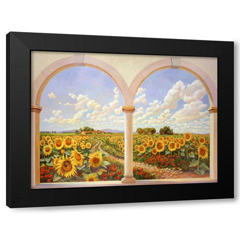 Strada dei girasoli Black Modern Wood Framed Art Print with Double Matting by Del Missier, Andrea