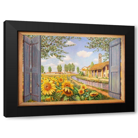 Casolare tra i girasoli Black Modern Wood Framed Art Print with Double Matting by Del Missier, Andrea