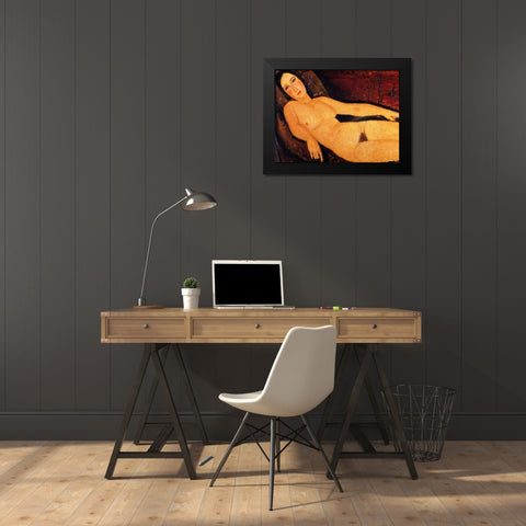Nude on a Divan Black Modern Wood Framed Art Print by Modigliani, Amedeo