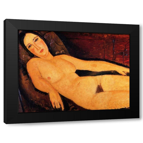 Nude on a Divan Black Modern Wood Framed Art Print by Modigliani, Amedeo