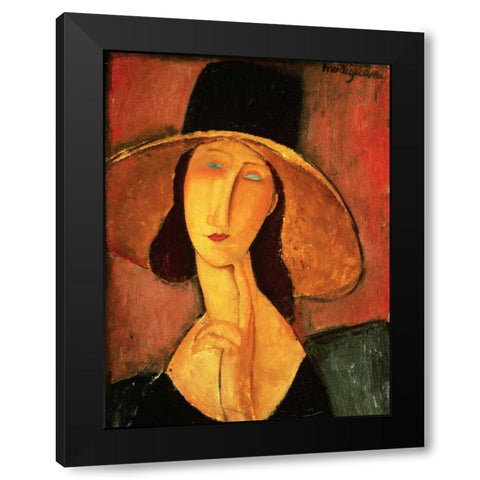 Portrait of Jeanne Hebuterne Black Modern Wood Framed Art Print with Double Matting by Modigliani, Amedeo