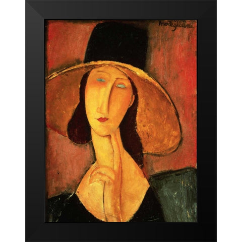 Portrait of Jeanne Hebuterne Black Modern Wood Framed Art Print by Modigliani, Amedeo