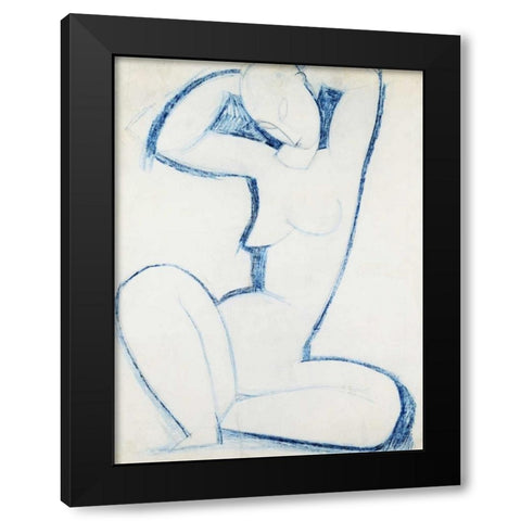 Blue Caryatid II Black Modern Wood Framed Art Print by Modigliani, Amedeo