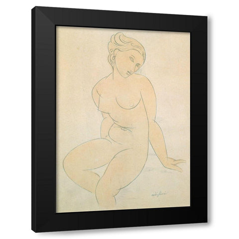 Seated Female Nude Black Modern Wood Framed Art Print with Double Matting by Amedeo, Modigliani