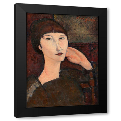 Adrienne (woman with bangs) Black Modern Wood Framed Art Print by Modigliani, Amedeo