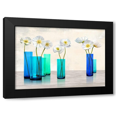 Poppies in crystal vases (Aqua palette) Black Modern Wood Framed Art Print with Double Matting by Cynthia, Ann