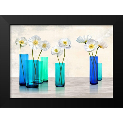 Poppies in crystal vases (Aqua palette) Black Modern Wood Framed Art Print by Cynthia, Ann