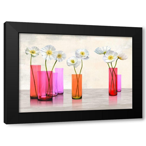 Poppies in crystal vases (Purple palette) Black Modern Wood Framed Art Print by Cynthia, Ann