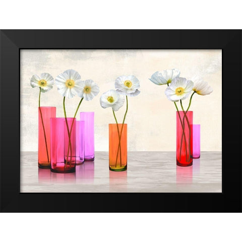 Poppies in crystal vases (Purple palette) Black Modern Wood Framed Art Print by Cynthia, Ann