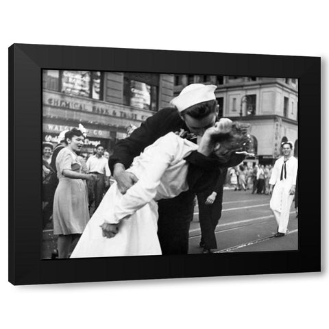 Kissing the War Goodbye in Times Square 1945 Black Modern Wood Framed Art Print with Double Matting by Jorgensen, Victor