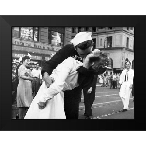 Kissing the War Goodbye in Times Square 1945 Black Modern Wood Framed Art Print by Jorgensen, Victor