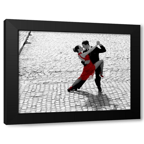 Couple dancing Tango on cobblestone road Black Modern Wood Framed Art Print by Anonymous