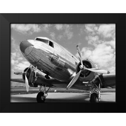 DC-3 in air field, Arizona Black Modern Wood Framed Art Print by Anonymous
