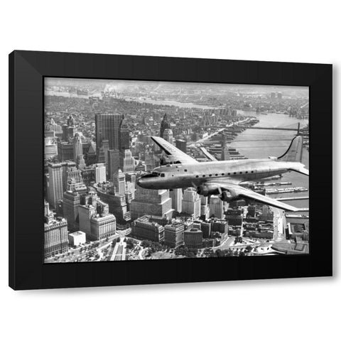 Flying over Manhattan, NYC Black Modern Wood Framed Art Print by Anonymous