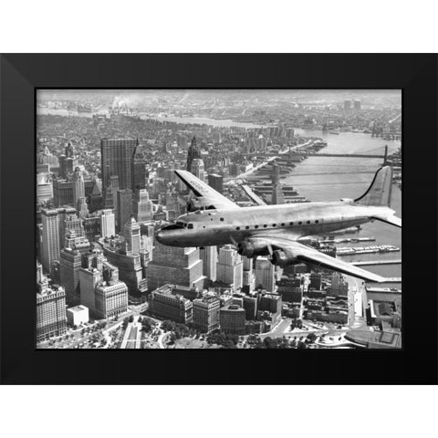 Flying over Manhattan, NYC Black Modern Wood Framed Art Print by Anonymous