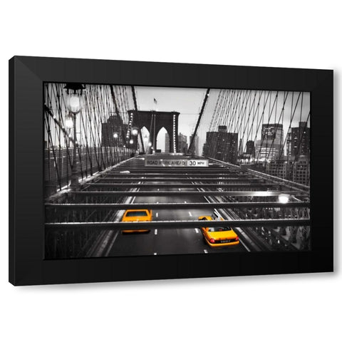 Taxi on Brooklyn Bridge, NYC Black Modern Wood Framed Art Print with Double Matting by Anonymous