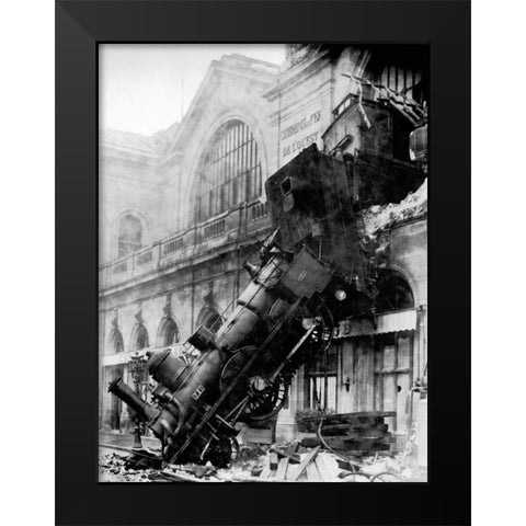 Train wreck at Montparnasse, Paris, 1895 Black Modern Wood Framed Art Print by Anonymous
