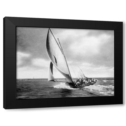 Under sail, Sydney Harbour Black Modern Wood Framed Art Print by Anonymous
