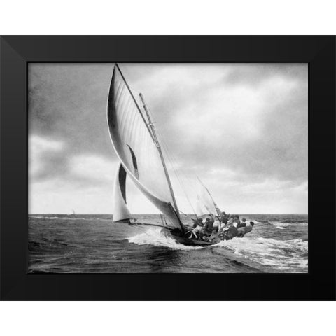 Under sail, Sydney Harbour Black Modern Wood Framed Art Print by Anonymous