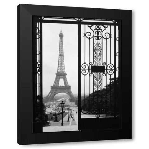 Eiffel Tower from the Trocadero Palace, Paris Black Modern Wood Framed Art Print by Anonymous