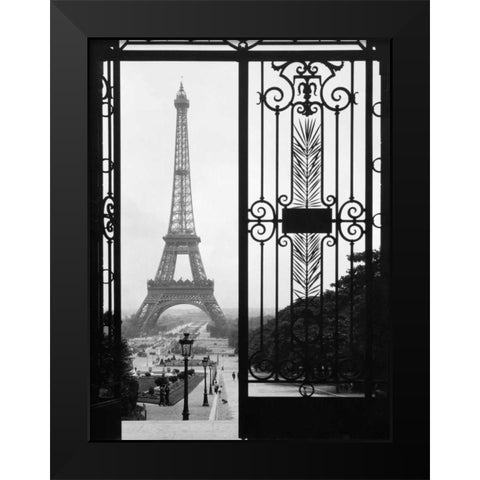 Eiffel Tower from the Trocadero Palace, Paris Black Modern Wood Framed Art Print by Anonymous