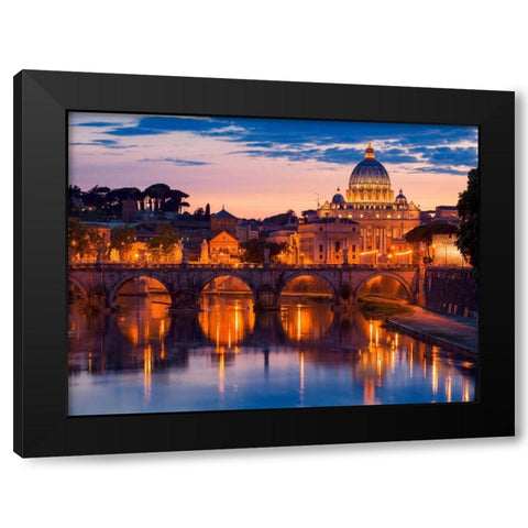 Night view at St. Peters cathedral, Rome Black Modern Wood Framed Art Print by Anonymous