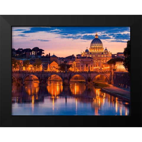 Night view at St. Peters cathedral, Rome Black Modern Wood Framed Art Print by Anonymous