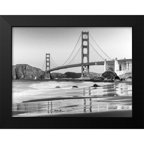 Baker beach and Golden Gate Bridge, San Francisco Black Modern Wood Framed Art Print by Anonymous