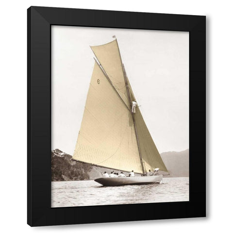 Vintage yacht Black Modern Wood Framed Art Print by Anonymous
