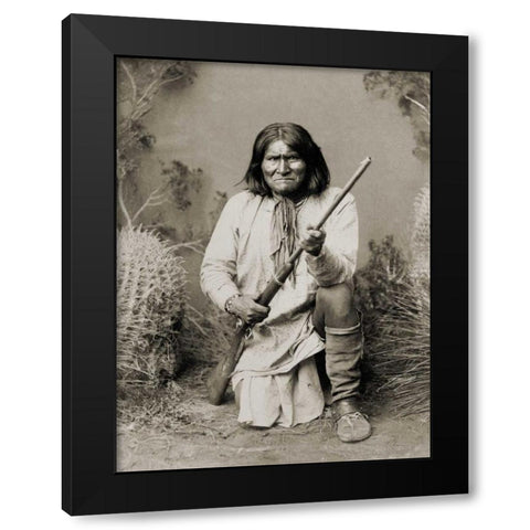 Geronimo- Apache- 1886 Black Modern Wood Framed Art Print with Double Matting by Anonymous