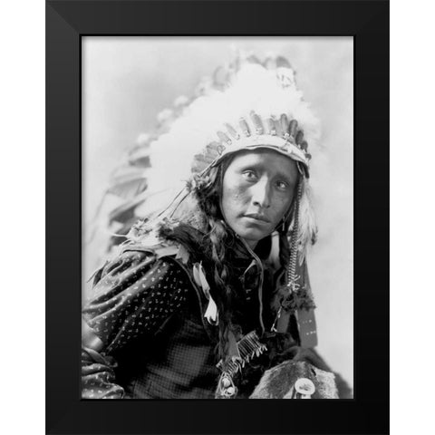 Indian wearing White War Bonnet- 1900 Black Modern Wood Framed Art Print by Anonymous