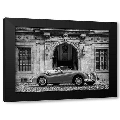 Luxury Car in front of Classic Palace (BW) Black Modern Wood Framed Art Print with Double Matting by Gasoline Images