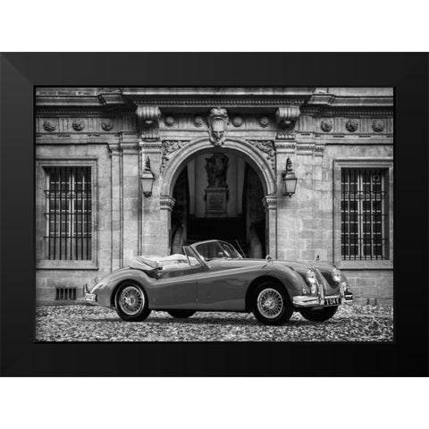 Luxury Car in front of Classic Palace (BW) Black Modern Wood Framed Art Print by Gasoline Images