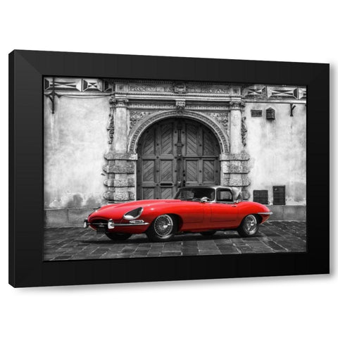 Roadster in front of Classic Palace Black Modern Wood Framed Art Print by Gasoline Images
