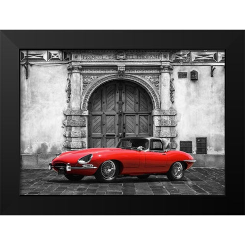 Roadster in front of Classic Palace Black Modern Wood Framed Art Print by Gasoline Images