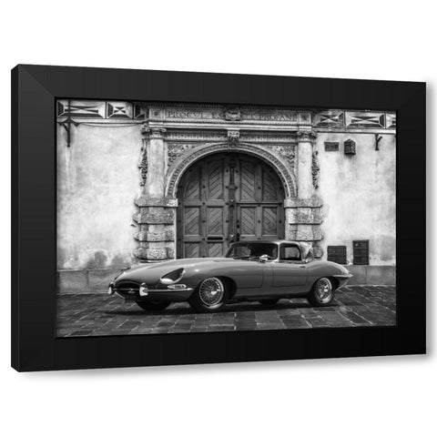Roadster in front of Classic Palace (BW) Black Modern Wood Framed Art Print by Gasoline Images