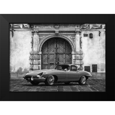 Roadster in front of Classic Palace (BW) Black Modern Wood Framed Art Print by Gasoline Images