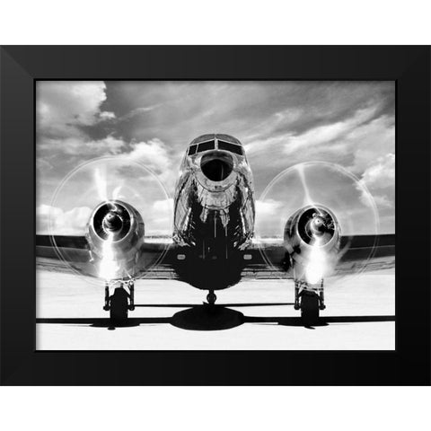 Airplaine taking off Black Modern Wood Framed Art Print by Gasoline Images