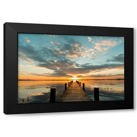 Morning Lights on a Jetty Black Modern Wood Framed Art Print by Pangea Images