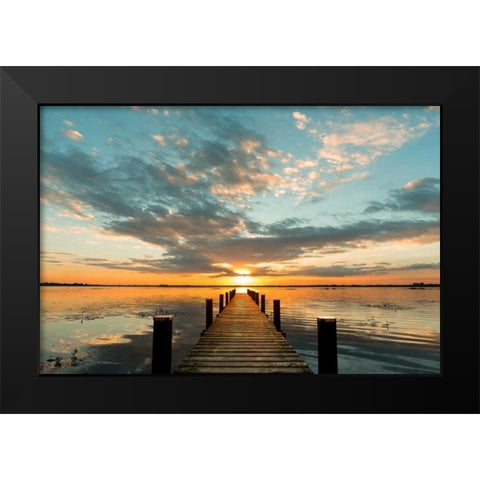 Morning Lights on a Jetty Black Modern Wood Framed Art Print by Pangea Images