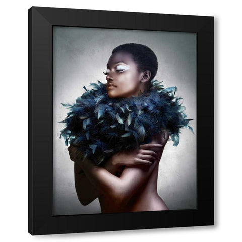 Woman with Feathered Scarf Black Modern Wood Framed Art Print by Lauren, Julian