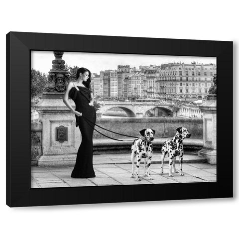Walking in Paris Black Modern Wood Framed Art Print with Double Matting by Lauren, Julian