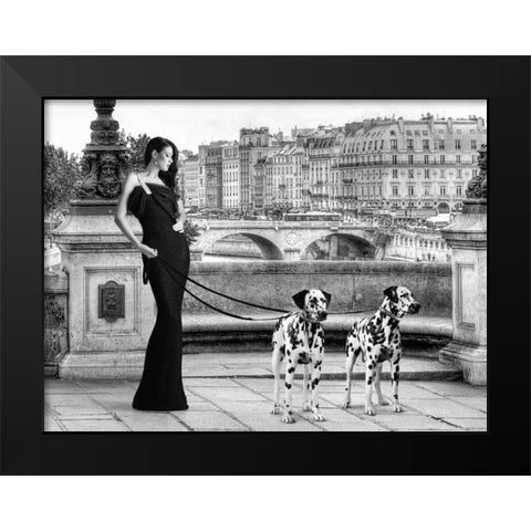 Walking in Paris Black Modern Wood Framed Art Print by Lauren, Julian