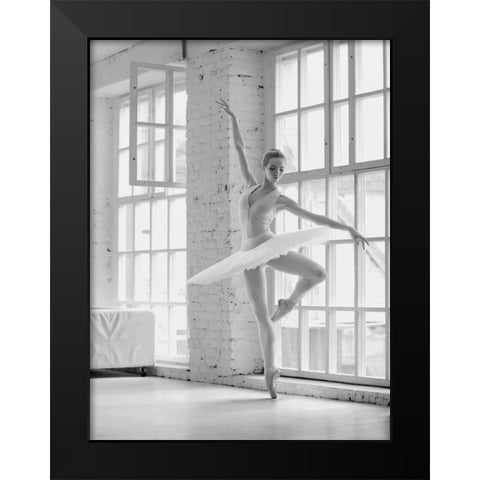 Ballerina Rehearsing Black Modern Wood Framed Art Print by Haute Photo Collection