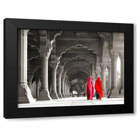 Women in traditional dress, India (BW) Black Modern Wood Framed Art Print with Double Matting by Pangea Images