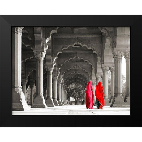 Women in traditional dress, India (BW) Black Modern Wood Framed Art Print by Pangea Images