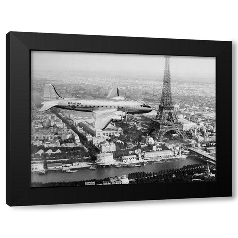 Airplane over Paris Black Modern Wood Framed Art Print by Anonymous