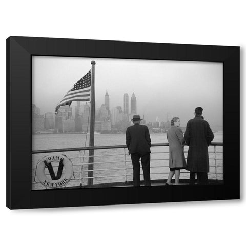Lower Manhattan seen from the S.S. Coamo leaving New York Black Modern Wood Framed Art Print with Double Matting by Anonymous