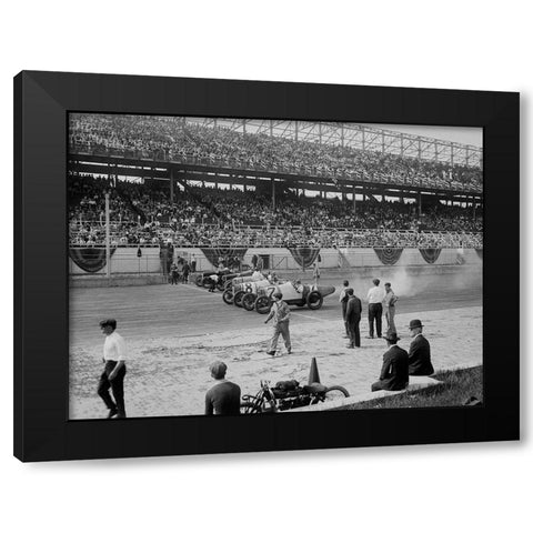 Cars at the start line of the Sheepshead Bay Race Track, New York, 1918 Black Modern Wood Framed Art Print with Double Matting by Anonymous