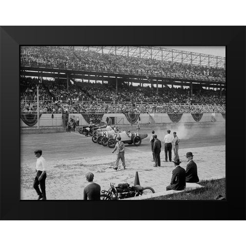 Cars at the start line of the Sheepshead Bay Race Track, New York, 1918 Black Modern Wood Framed Art Print by Anonymous